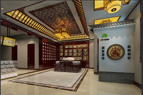 京山古朴典雅的中式茶叶店大堂设计效果图